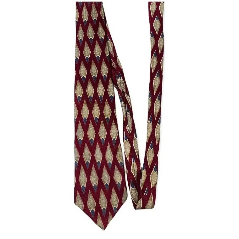 Monsieur Givenchy Burgundy Cream Blue Diamond Silk Necktie Men’s 59.75